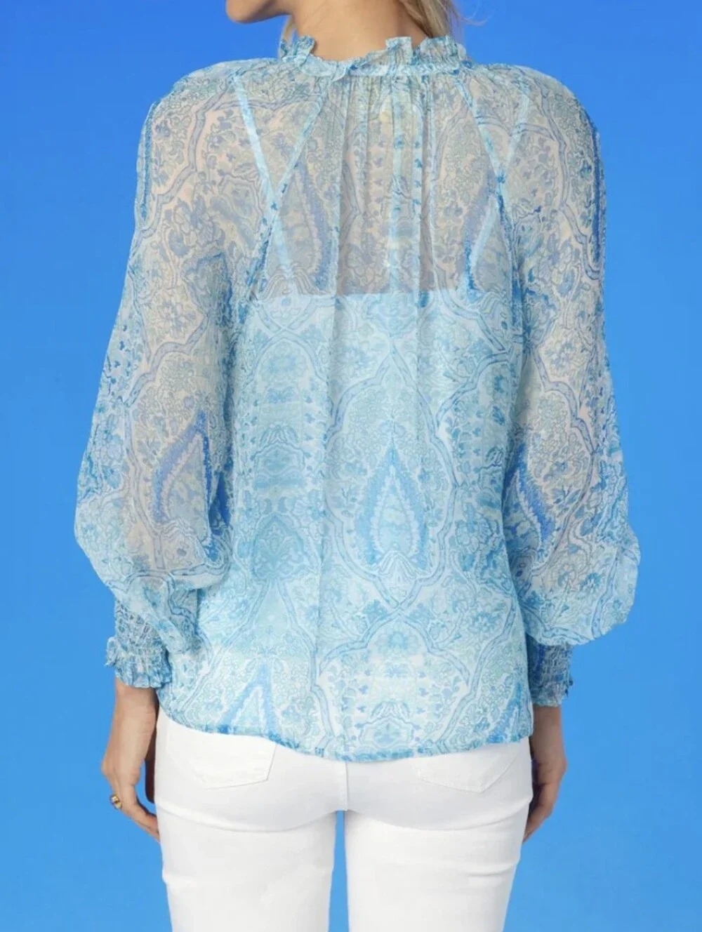 Nicoblu Artemisia Chiffon Blouse Turquoise Paisley Size Small Boho Peasant